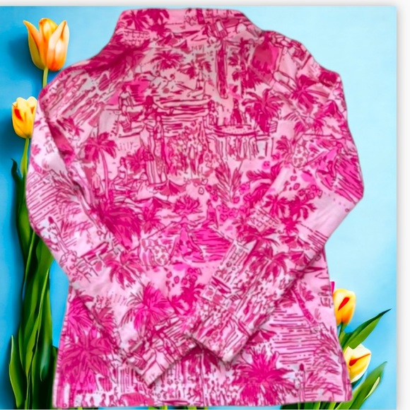 Lilly Pulitzer Skipper Popover UPF Pink White - Picture 2 of 3